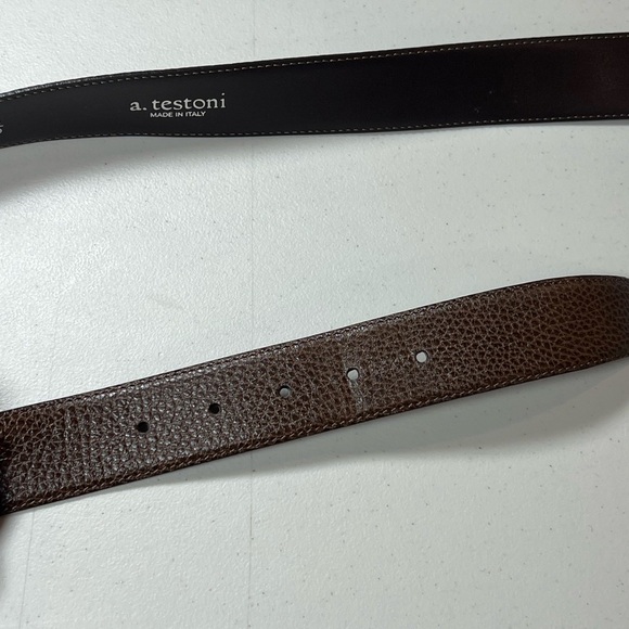 a. Testoni 32W Belt 100% Genuine Leather Pebble Brown Made in Italy Lux Designer - Picture 8 of 12